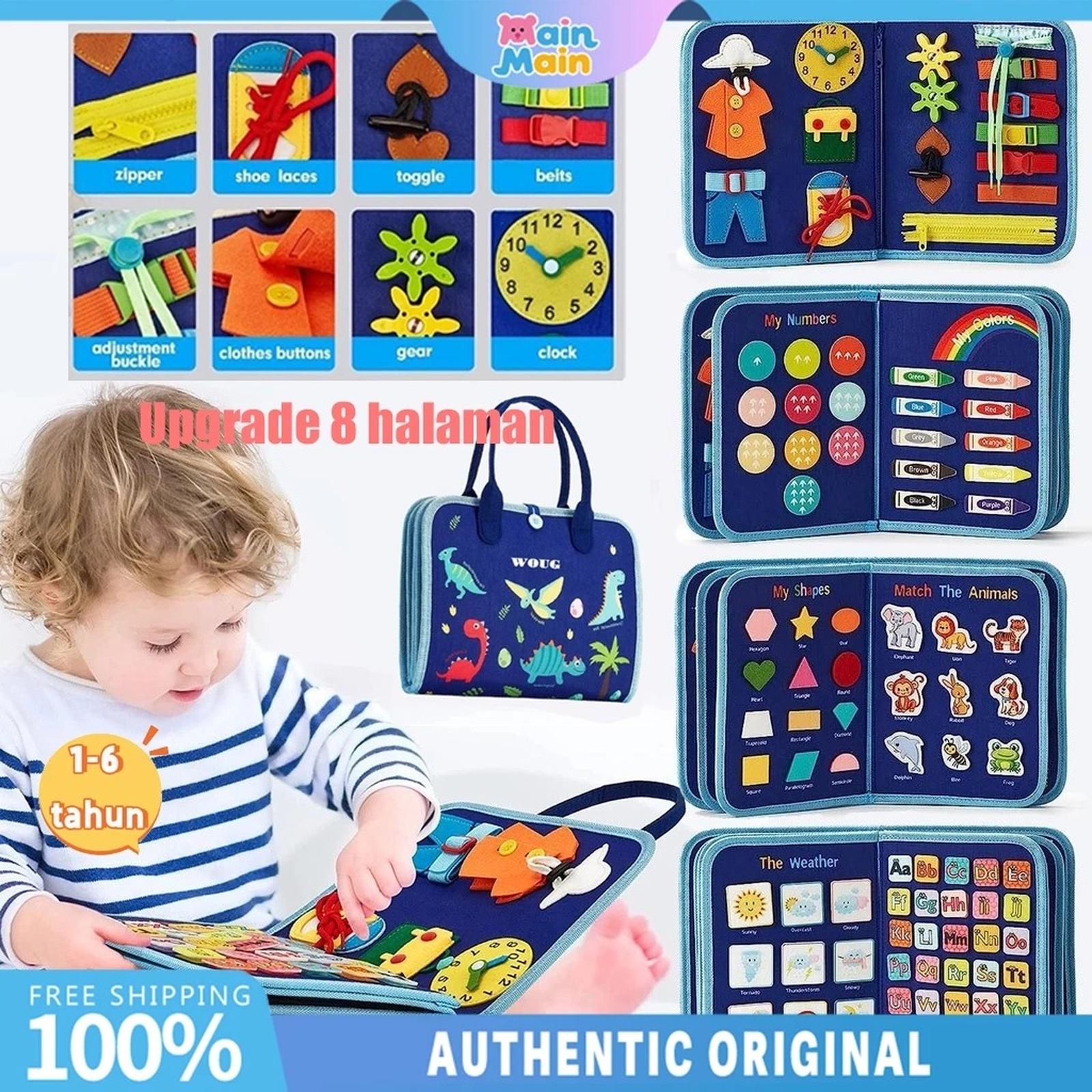Busy Board Montessori 8 Halaman Biru Mainan Edukasi Sensorik Anak 1-4 Tahun — Mainan & Hobi