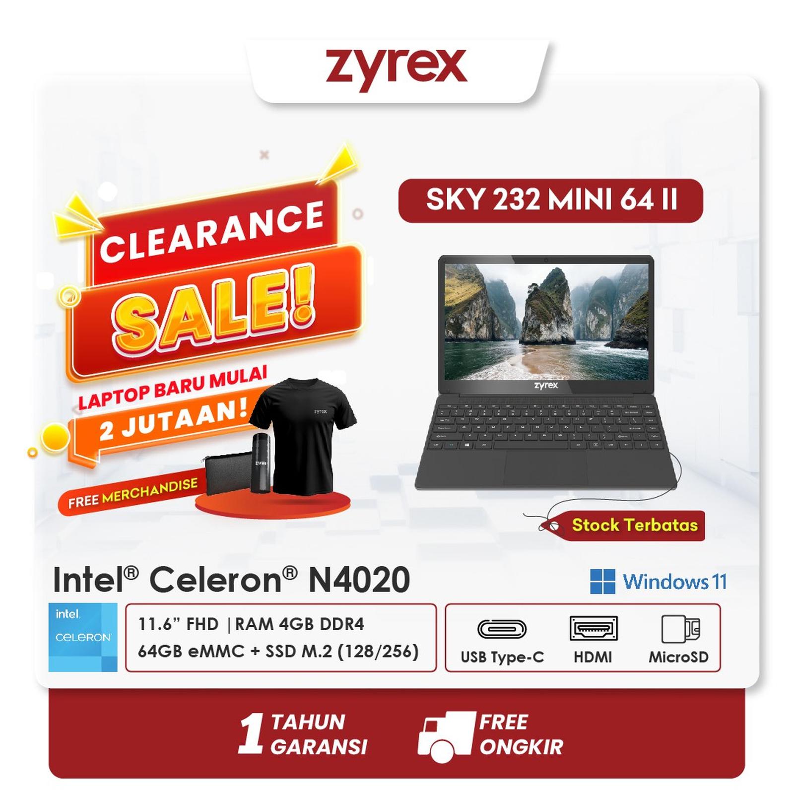 Laptop ZYREX Sky 232 Mini 64 II Celeron N4020 RAM 4GB 11.6 inci FHD IPS Windows 11 — Komputer & Laptop