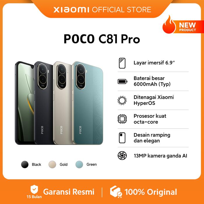 POCO C81 Pro 4GB/128GB Black Layar 6,9 Inci 120Hz HP Baru Resmi — Handphone & Tablet