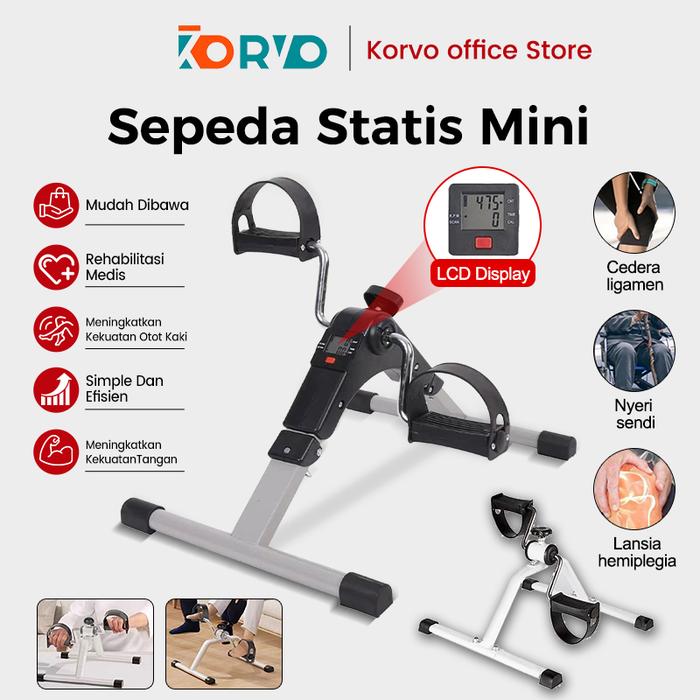 Sepeda Statis Mini Portable Terapi Kaki Tangan Layar LCD Warna Abu-abu — Olahraga