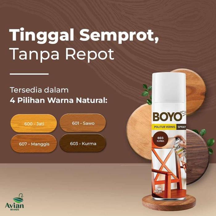 Boyo Politur Vernis Semprot Kayu 400 CC Sawo 601 Interior Eksterior — Pertukangan