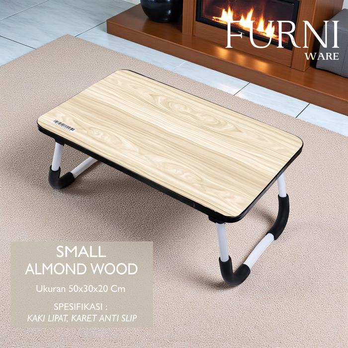 Meja Belajar Lipat Portable FURNIWARE Small 50x30x20 cm Almond Wood — Perabotan
