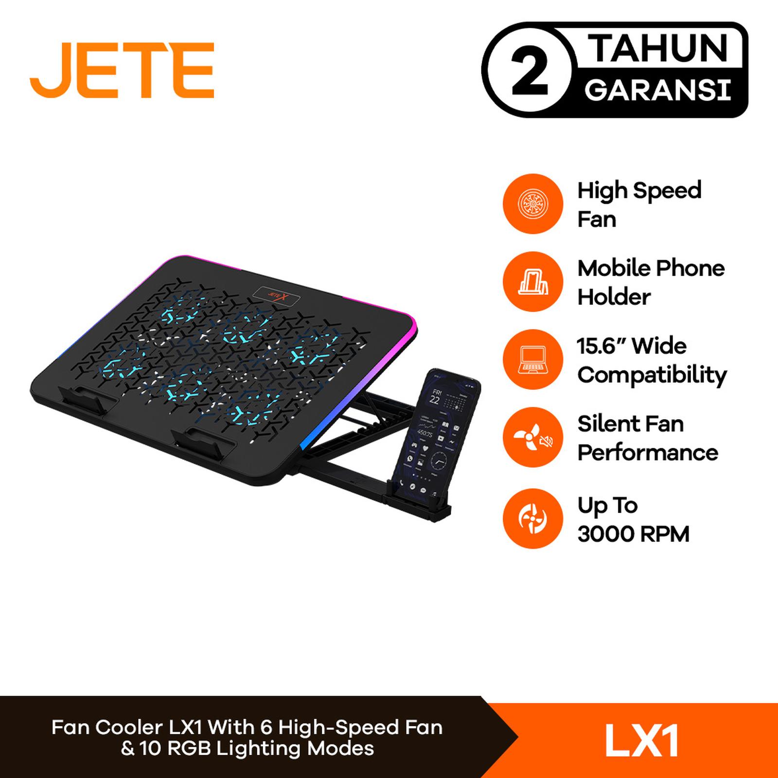 Cooling Pad JETE JETEX LX1 Pendingin Laptop 6 Kipas RGB dengan Phone Holder — Komputer & Laptop