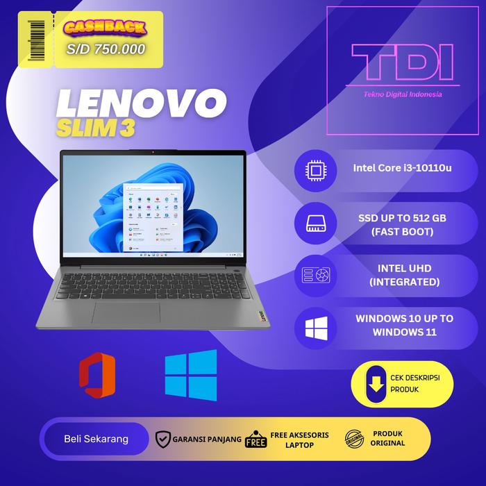 Laptop Lenovo IdeaPad Slim 3 Core i3-10110U 4GB RAM 256GB SSD 14 Inci — Komputer & Laptop