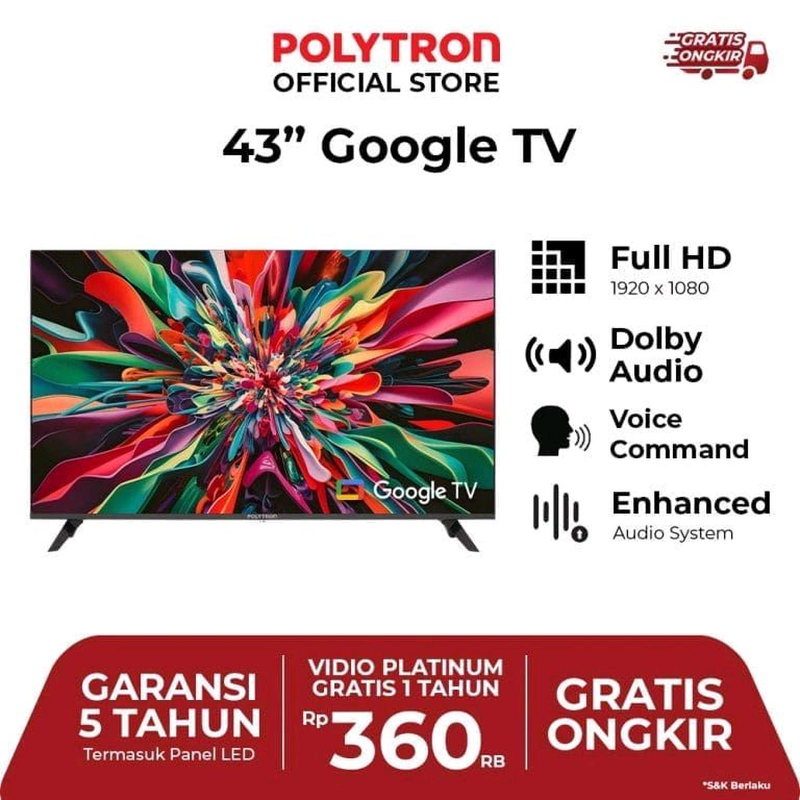 TV Polytron 43 inch Google TV Full HD Dolby Audio Voice Command Garansi 5 Tahun — Elektronik