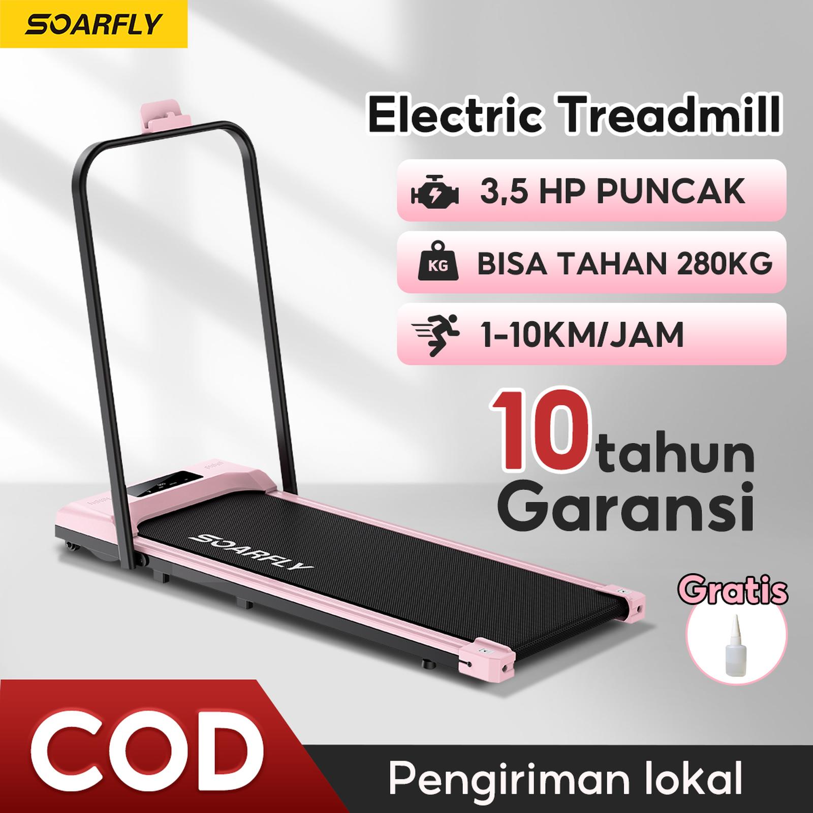 SOARFLY Treadmill Elektrik Multifungsi 12 KM/Jam Bisa Dilipat Pink Tanpa Armrest — Olahraga