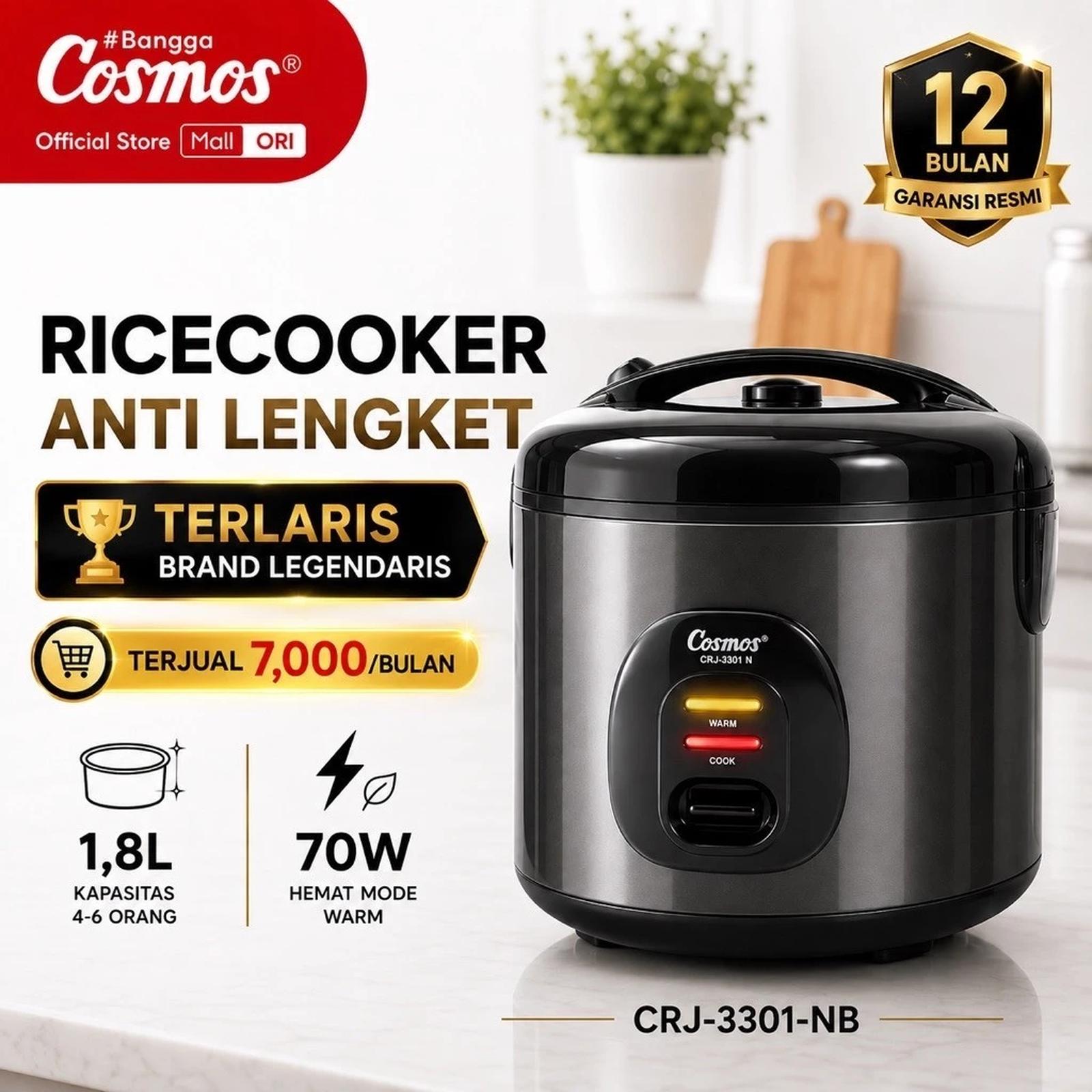 Rice Cooker Cosmos CRJ-3301 NB 1.8 Liter Penanak Nasi Anti Lengket — Elektronik