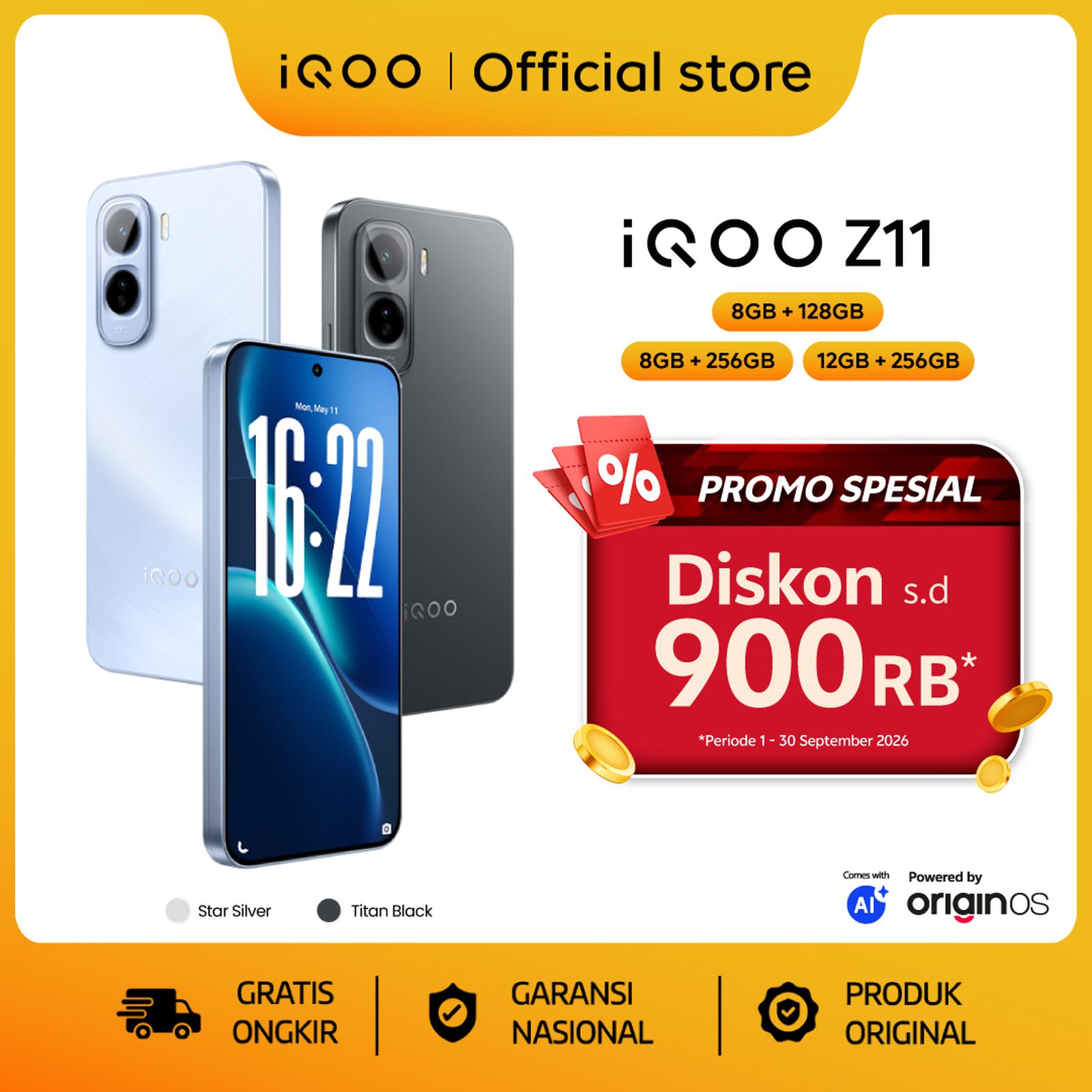 iQOO Z11 5G 8GB/128GB Glacier Blue, Baterai 9020 mAh & Layar AMOLED 144 Hz — Handphone & Tablet
