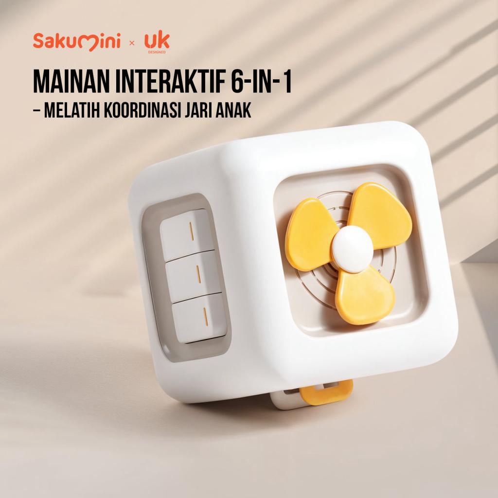 Mainan Edukasi Sakumini Busy Cube 6in1 White untuk Stimulasi Motorik Anak — Mainan & Hobi