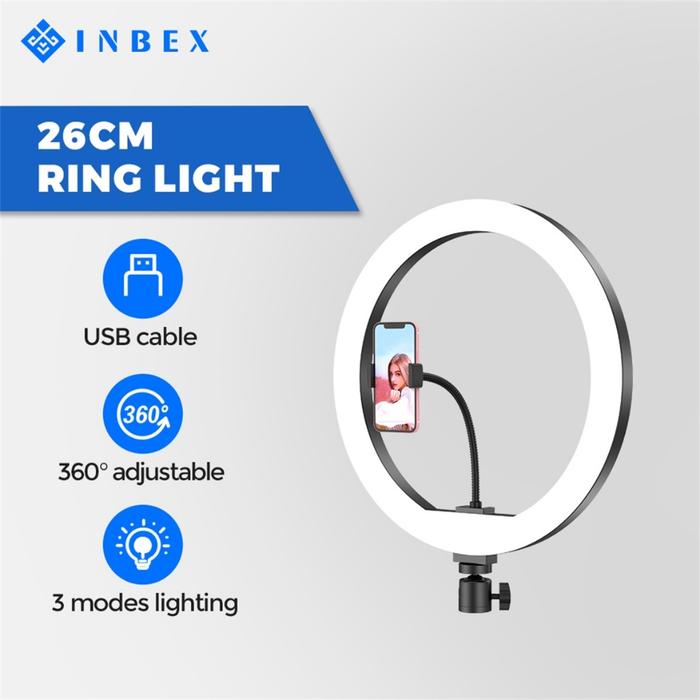 Ring Light INBEX 26cm 3 Warna Paket Tripod 210cm dan Holder HP untuk Streaming Makeup — Handphone & Tablet