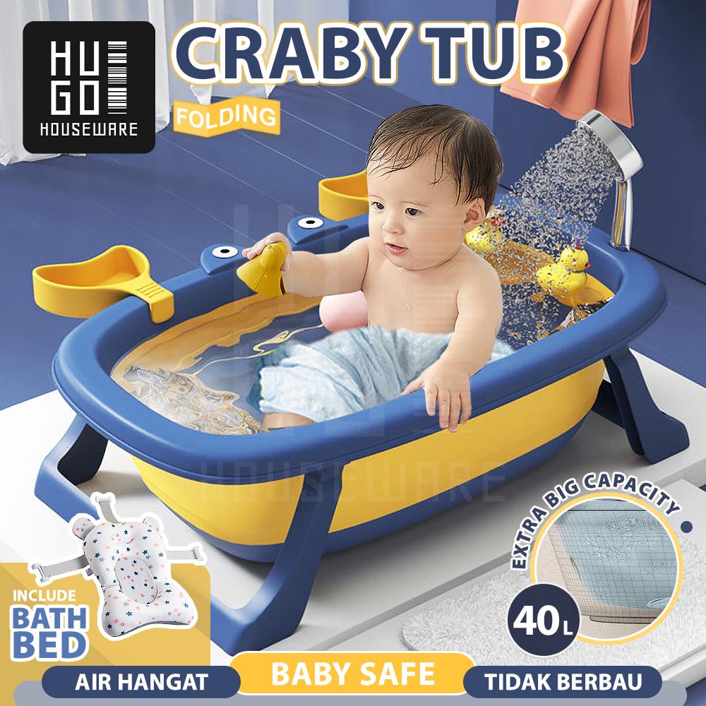 Bak Mandi Bayi HUGO Lipat Portable dengan Bantal Mandi Warna Biru — Bayi