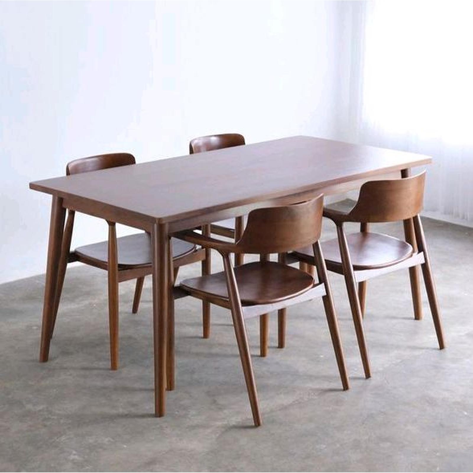 Set Meja Makan Minimalis Kayu Jati Solid 4 Kursi Model Hiroshima — Perabotan