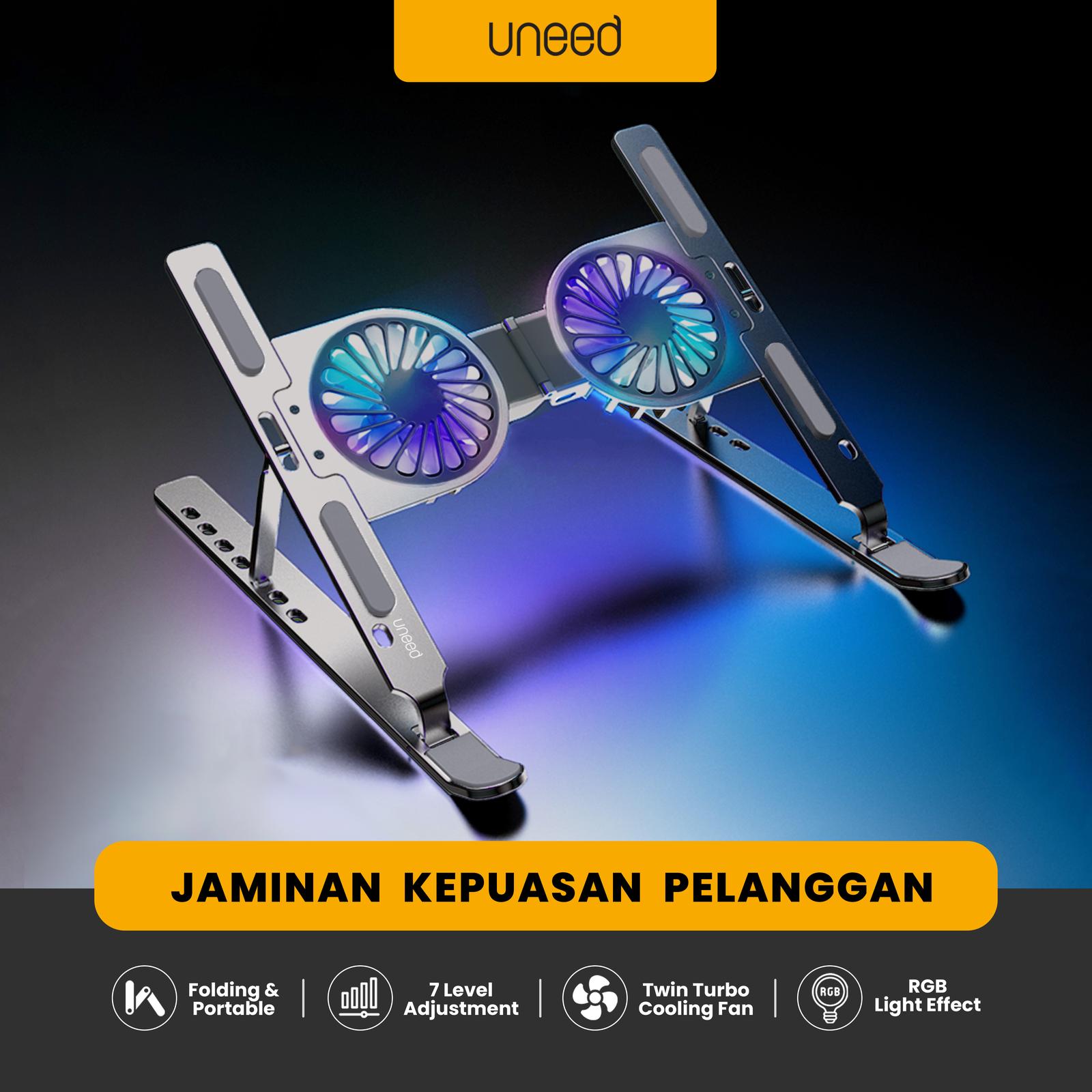 UNEED ULS902 Laptop Stand dengan Cooling Fan Aluminium Warna Silver — Komputer & Laptop