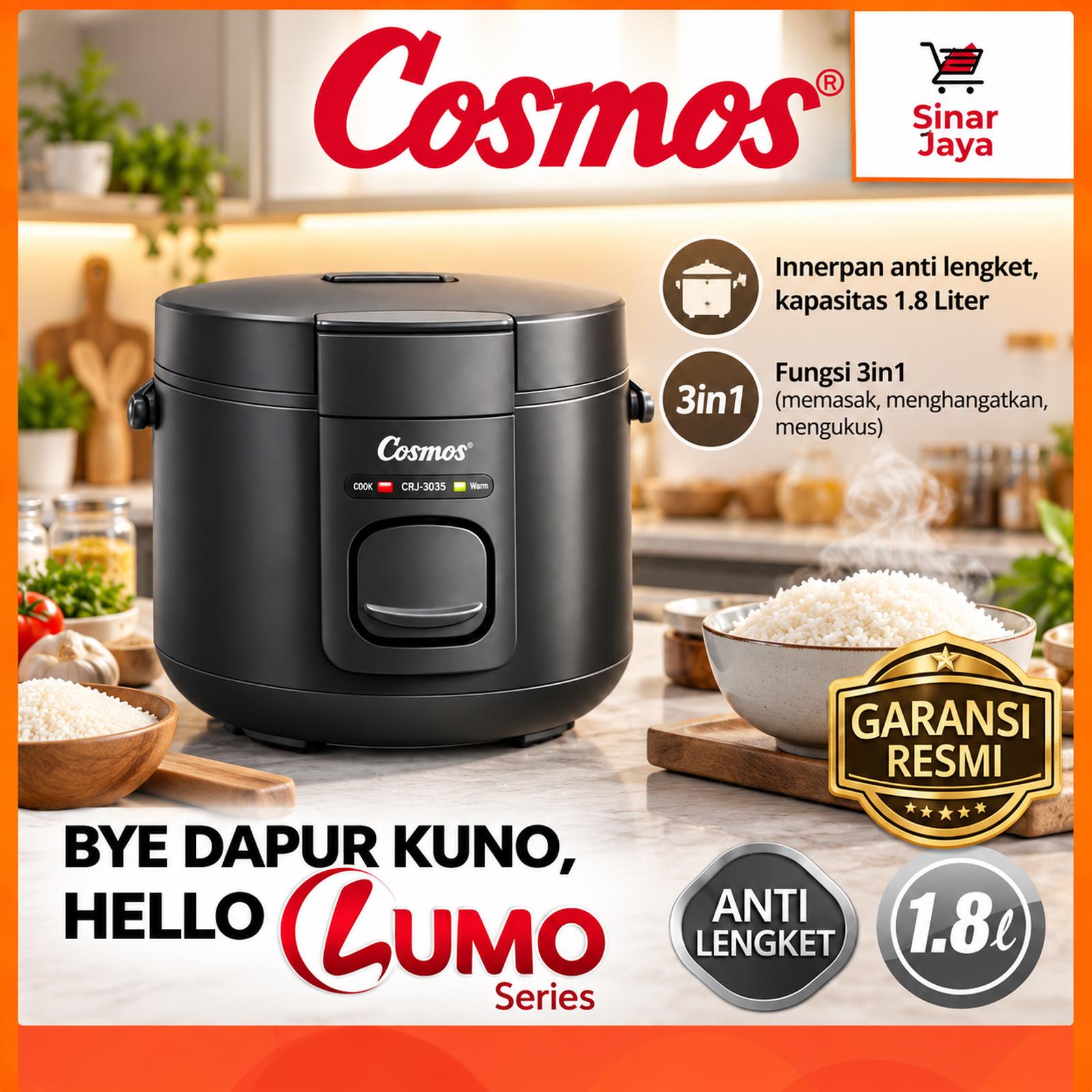 Cosmos CRJ-3375 Magic Com Lumo Series 1.8 Liter 3in1 Anti Lengket — Elektronik
