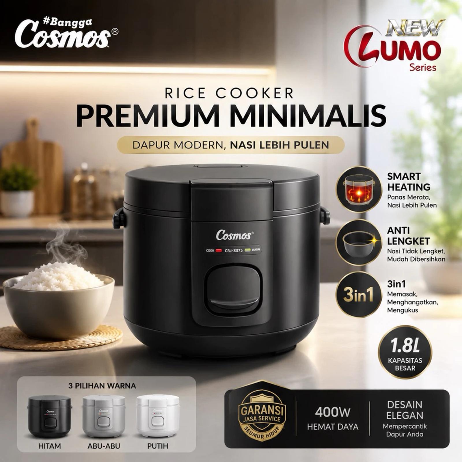 Rice Cooker Cosmos CRJ-3375 Anti Lengket 1.8L Fungsi 3in1 Baru — Dapur