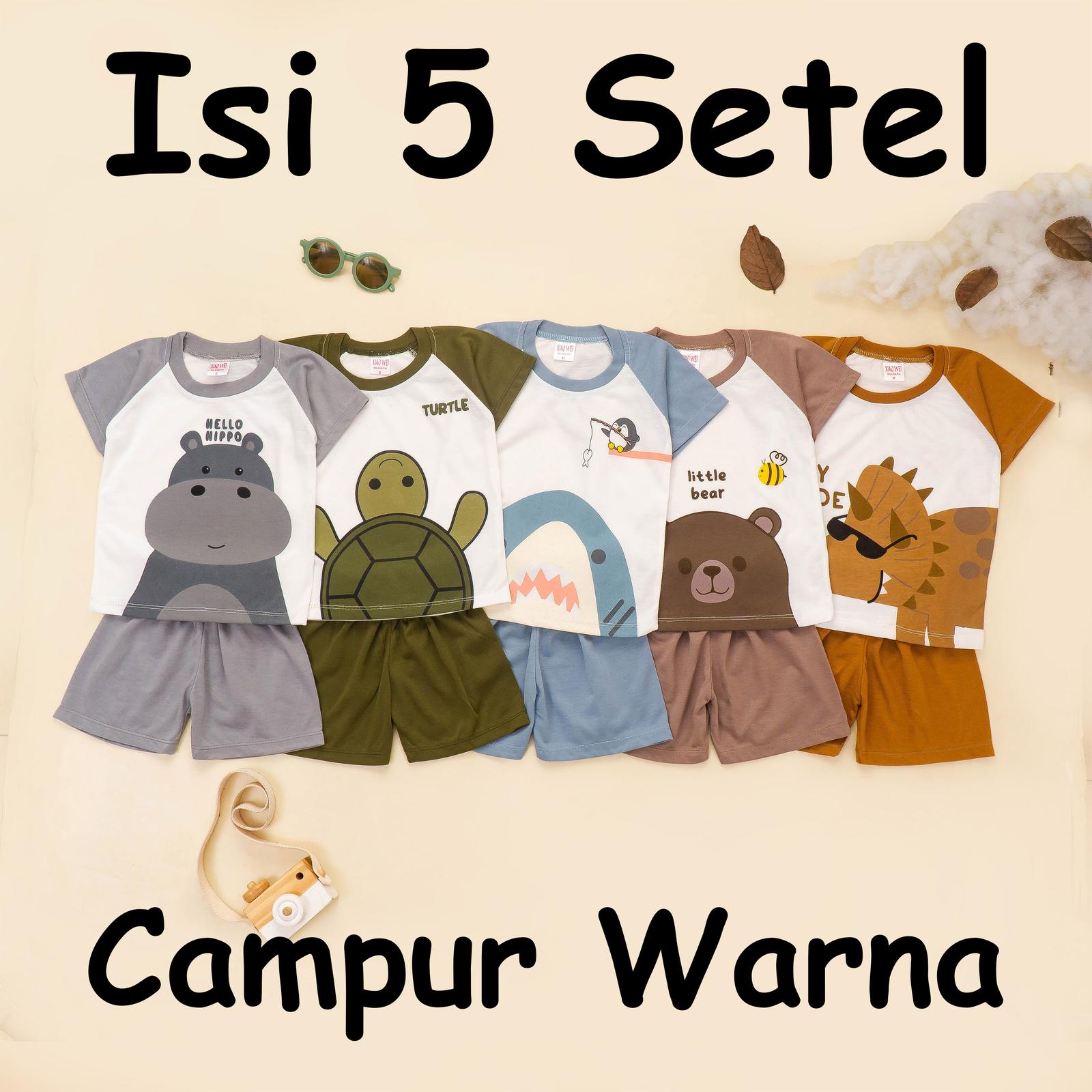Setelan Bayi & Anak Laki-Laki Xiao Wei Raglan Animal Earthtone Isi 5 Setel 0-4 Tahun — Mode Anak & Bayi