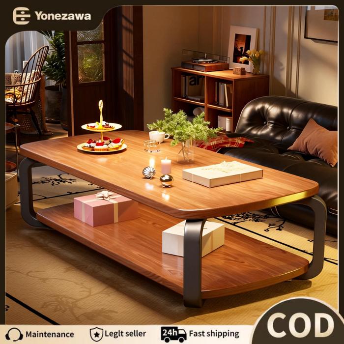 Meja Tamu Minimalis 2 Tingkat YONEZAWA Coffee Table Industrial Walnut — Ruang Tamu