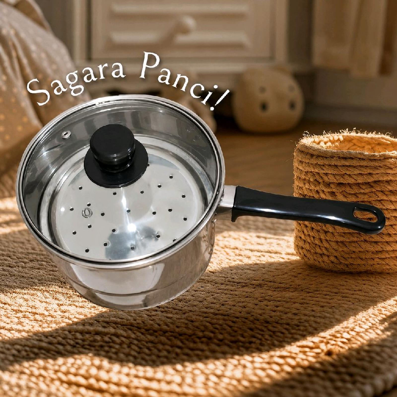Panci Steamer Serbaguna Circle 16 cm & 18 cm Tutup Kaca Stainless Steel — Dapur
