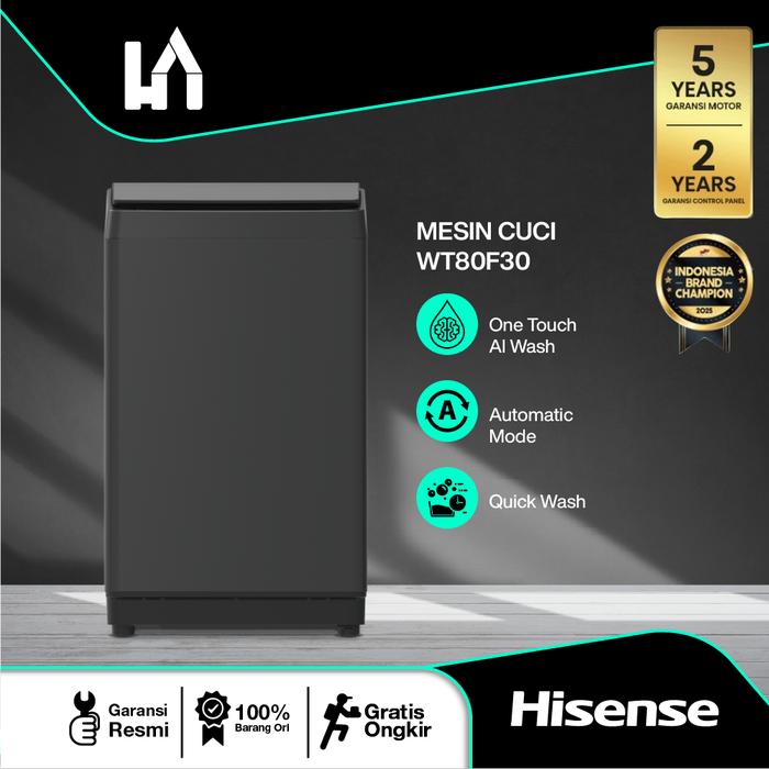 Mesin Cuci Top Loading Hisense WT80F30 8kg dengan One Touch AI Wash — Elektronik