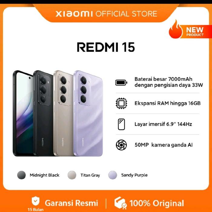 Xiaomi Redmi 15 8GB/128GB, Layar AMOLED 6,7 Inci dan Kamera 64MP — Handphone & Tablet