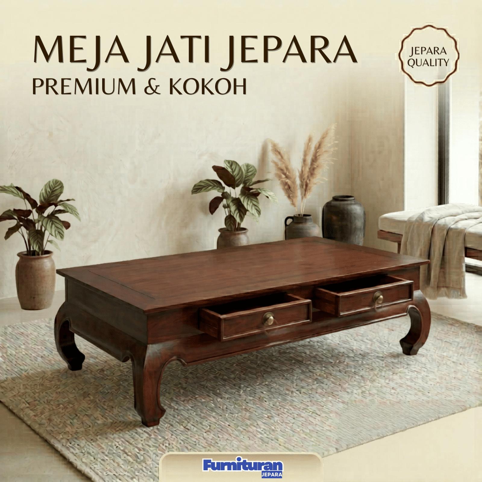 Meja Tamu Minimalis Kayu Jati Solid Laci Coffee Table 120x60 cm — Ruang Tamu