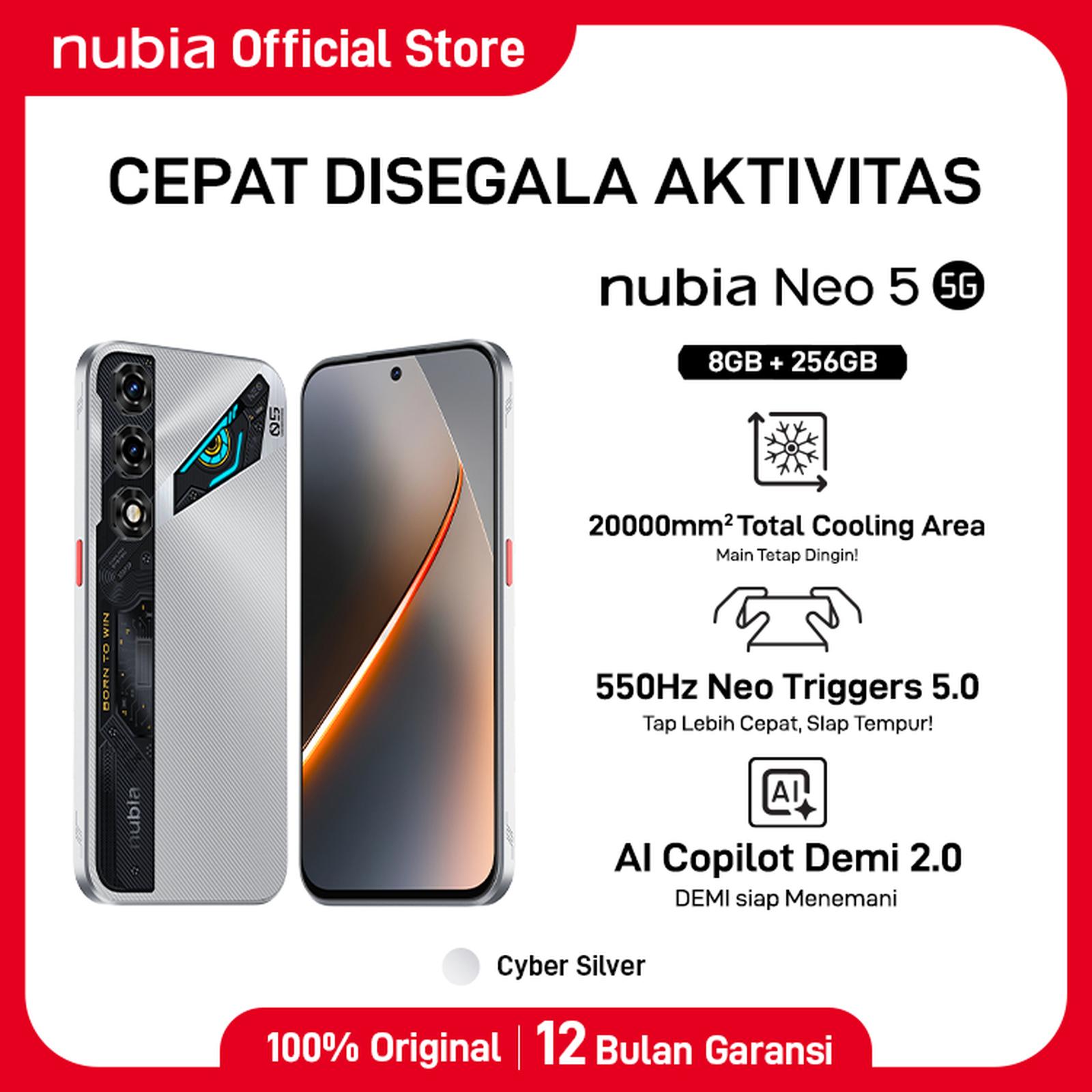 nubia Neo 5 5G RAM 20GB ROM 256GB Baterai 6050mAh Garansi Resmi - Cyber Silver — Handphone & Tablet