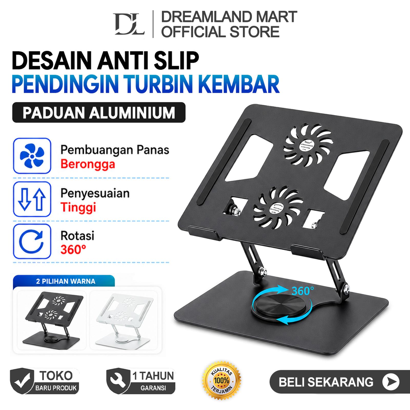 DL Stand Laptop Rotasi 360° Aluminium, Pendingin Dudukan Laptop 11-17.3 Inci — Komputer & Laptop