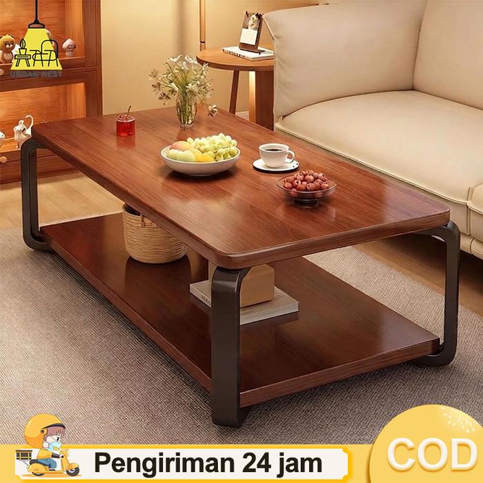 Meja Kopi Urban Nestt 2 Lapisan Warna Jati 100x50x40 cm untuk Ruang Tamu — Ruang Tamu