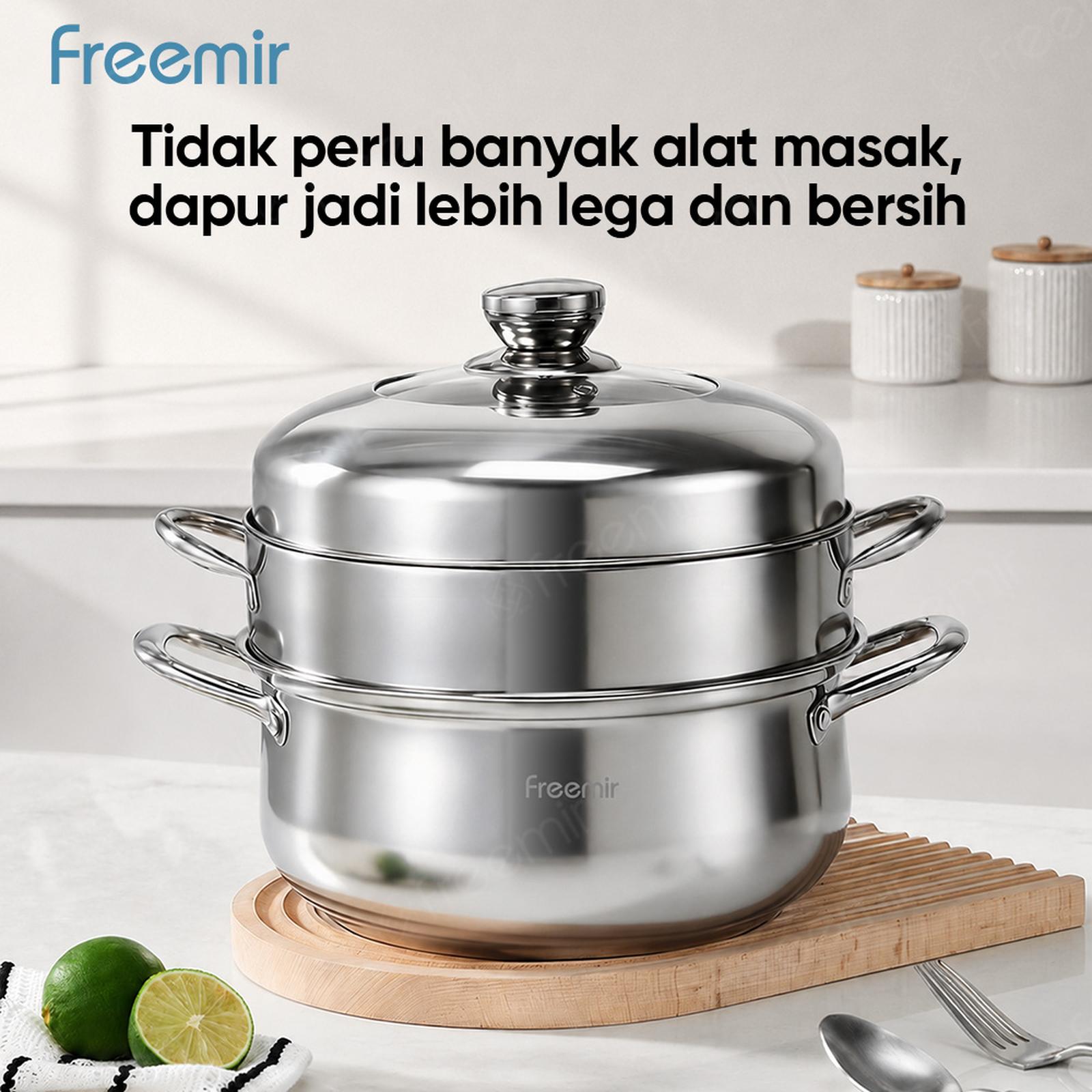 Panci Kukus freemir 25cm Stainless Steel Set Kukusan dan Tutup Kaca — Dapur
