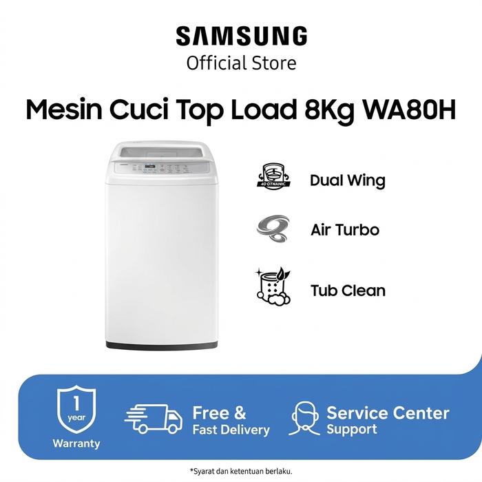 Samsung WA80H4200SW Mesin Cuci Top Load 8 kg Kapasitas Besar — Elektronik