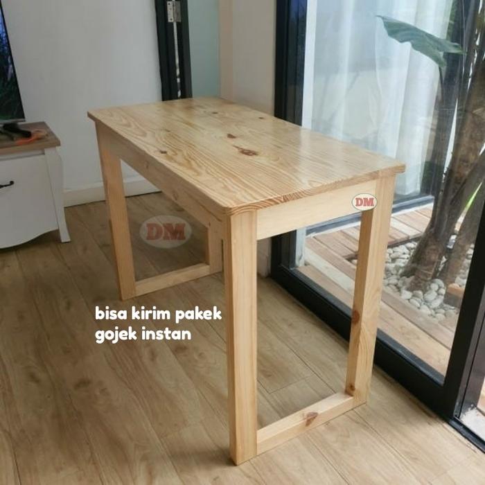 Meja Makan Minimalis Kayu Jati Belanda Multifungsi 100x50x75 Kaki Putih — Perabotan