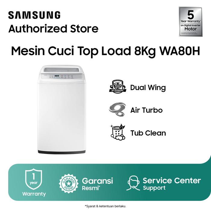 Samsung WA80H4200SW/SE Mesin Cuci Top Load 8 kg Kapasitas Besar — Elektronik