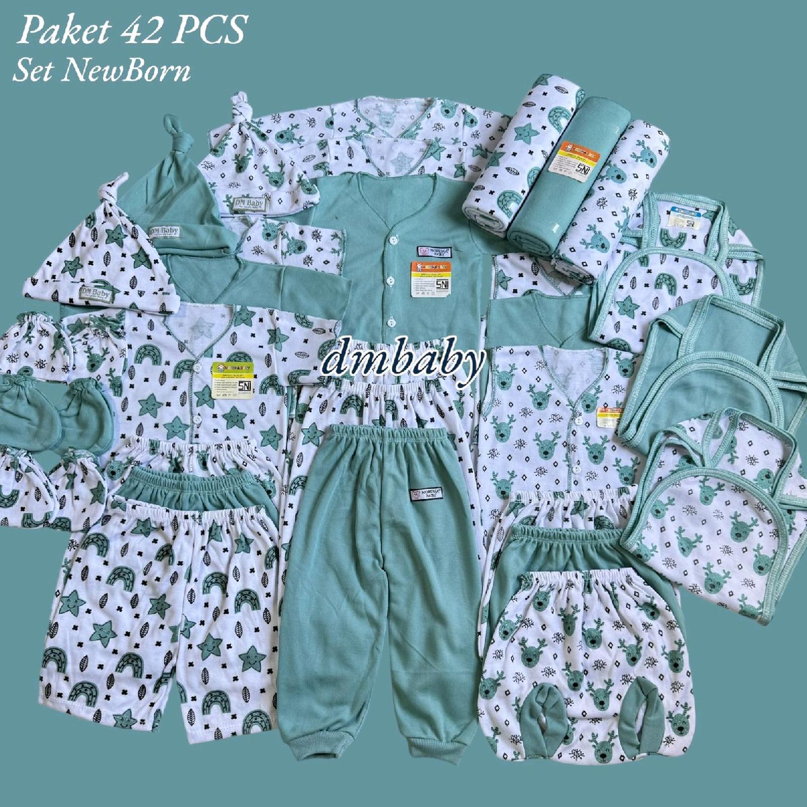 Paket Perlengkapan Bayi Baru Lahir 42 PCS Hijau Olive Baju Bedong Popok Topi — Mode Anak & Bayi