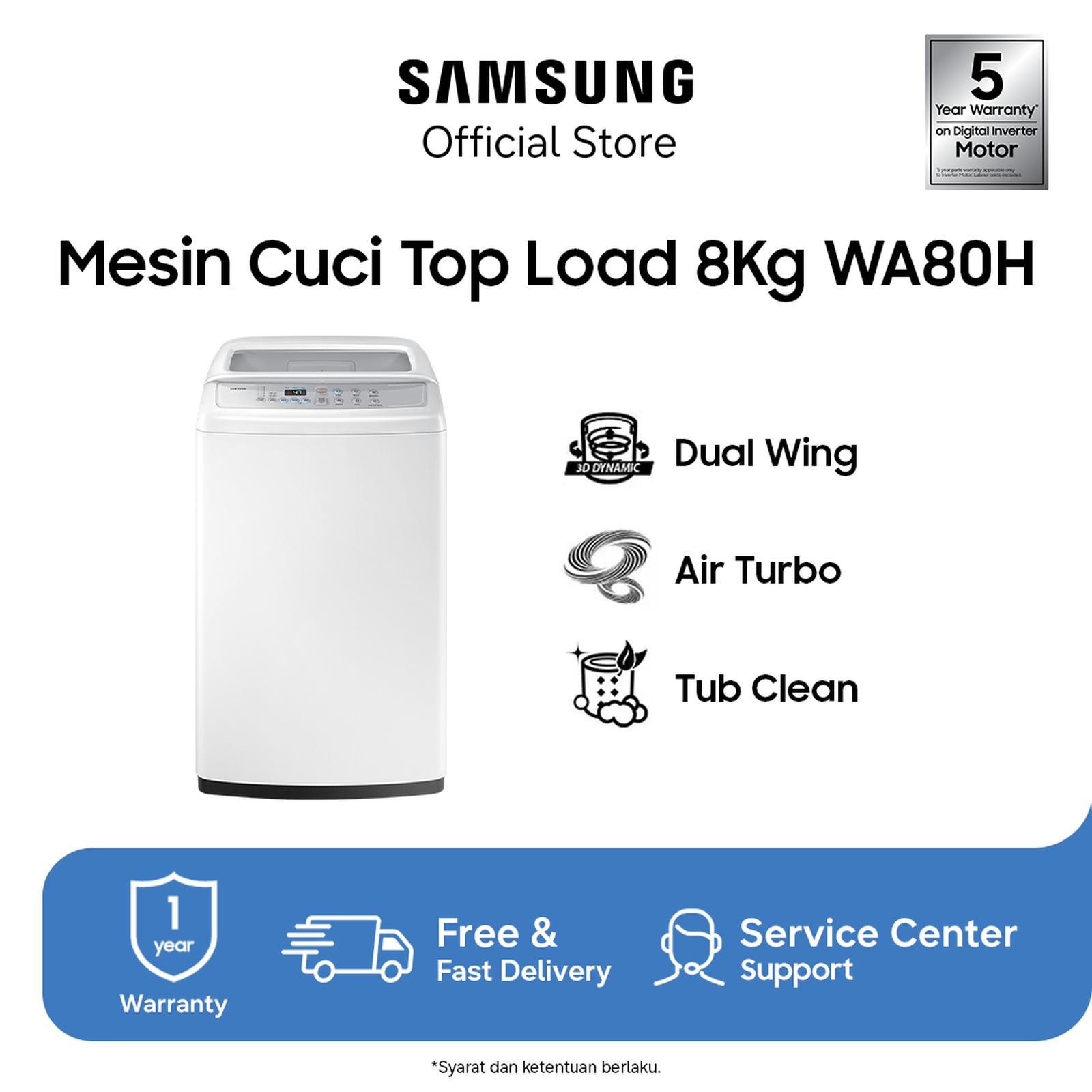 Mesin Cuci Samsung WA80H4200SW/SE Top Loading 8 kg Putih Baru — Elektronik