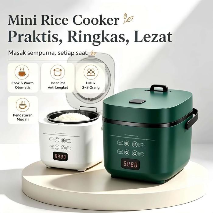 Penanak Nasi Mini Cerdas Multifungsi 1.2L dengan Panci Antilengket Lepas Pasang - Hijau — Elektronik