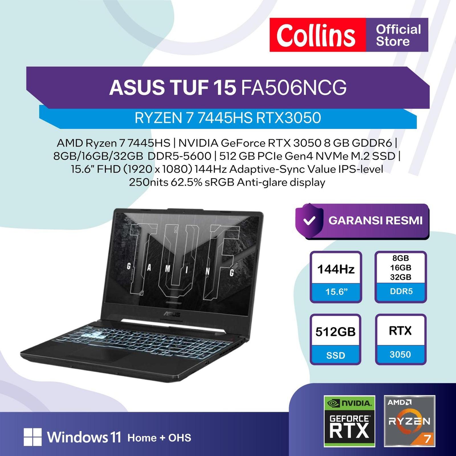 Laptop Gaming ASUS TUF A15 FA506NCG Ryzen 7 RTX 3050 FHD 144Hz Baru — Komputer & Laptop