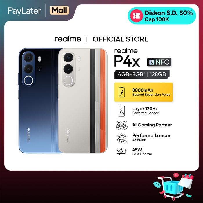 realme P4x 4GB+8GB RAM 128GB Layar 120Hz Baterai 8000mAh - Rally White — Handphone & Tablet