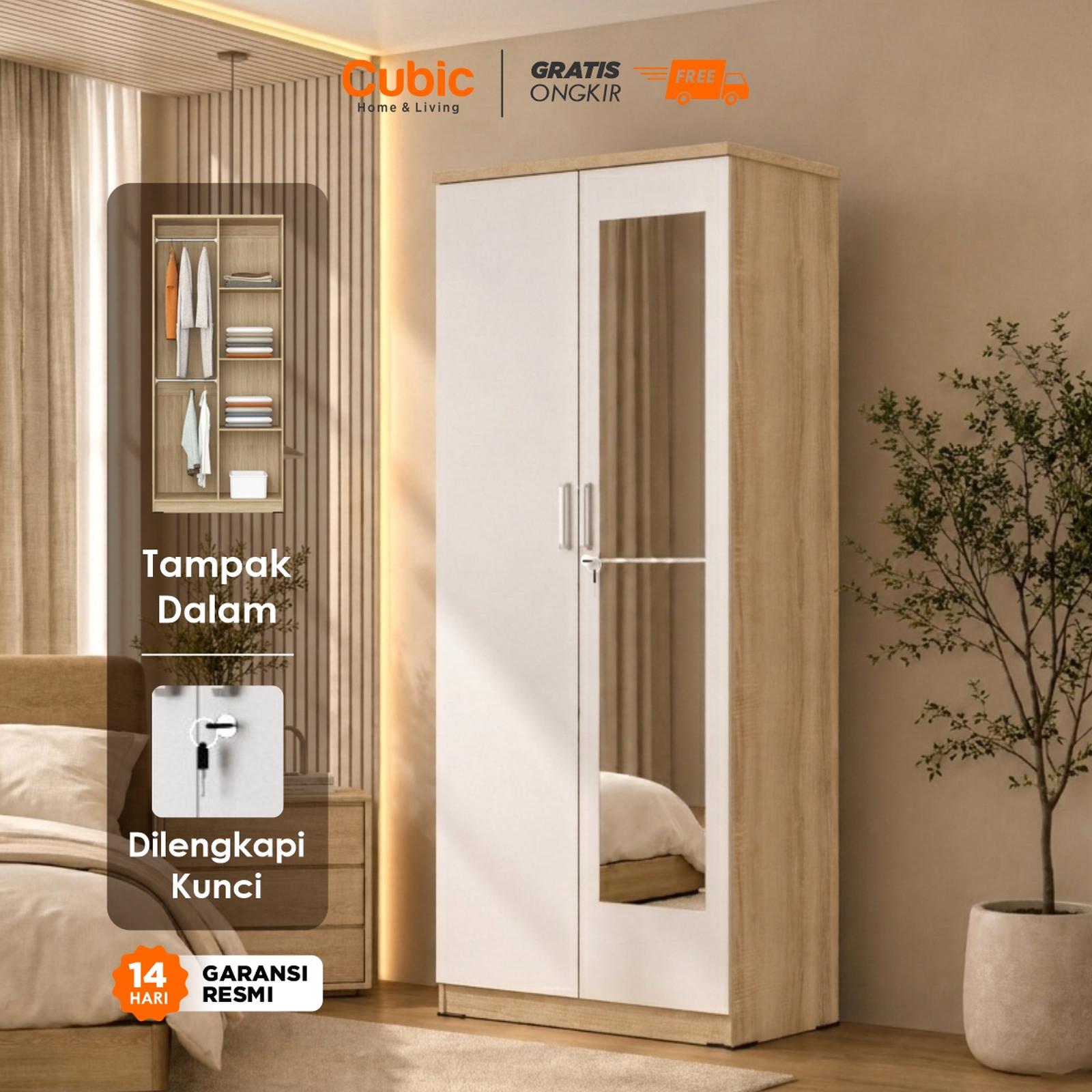 Lemari Pakaian Cubic LUNA LP 2P 2 Pintu Cermin Sonoma Oak-White — Perabotan