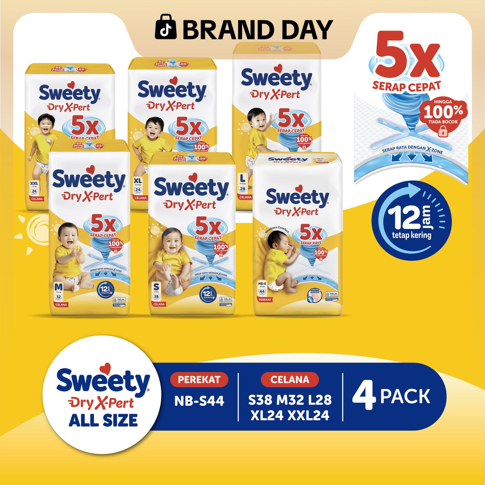 Sweety Bronze Dry X-Pert Popok Perekat dan Celana Bayi All Size Big Pack — Bayi