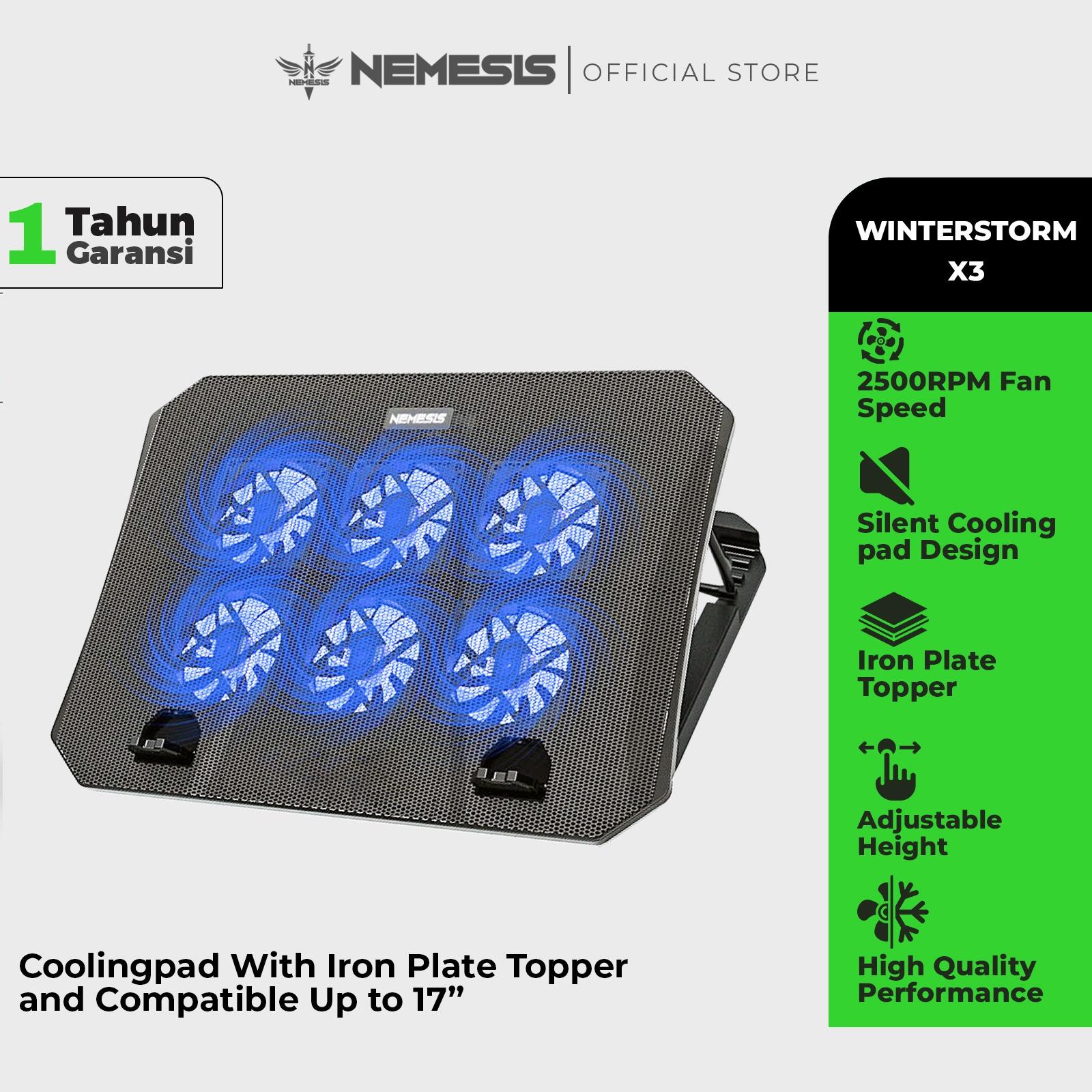 Cooling Pad NYK Nemesis Winterstorm X-3 6 Fan LED untuk Laptop 15,6 Inci Hitam — Komputer & Laptop