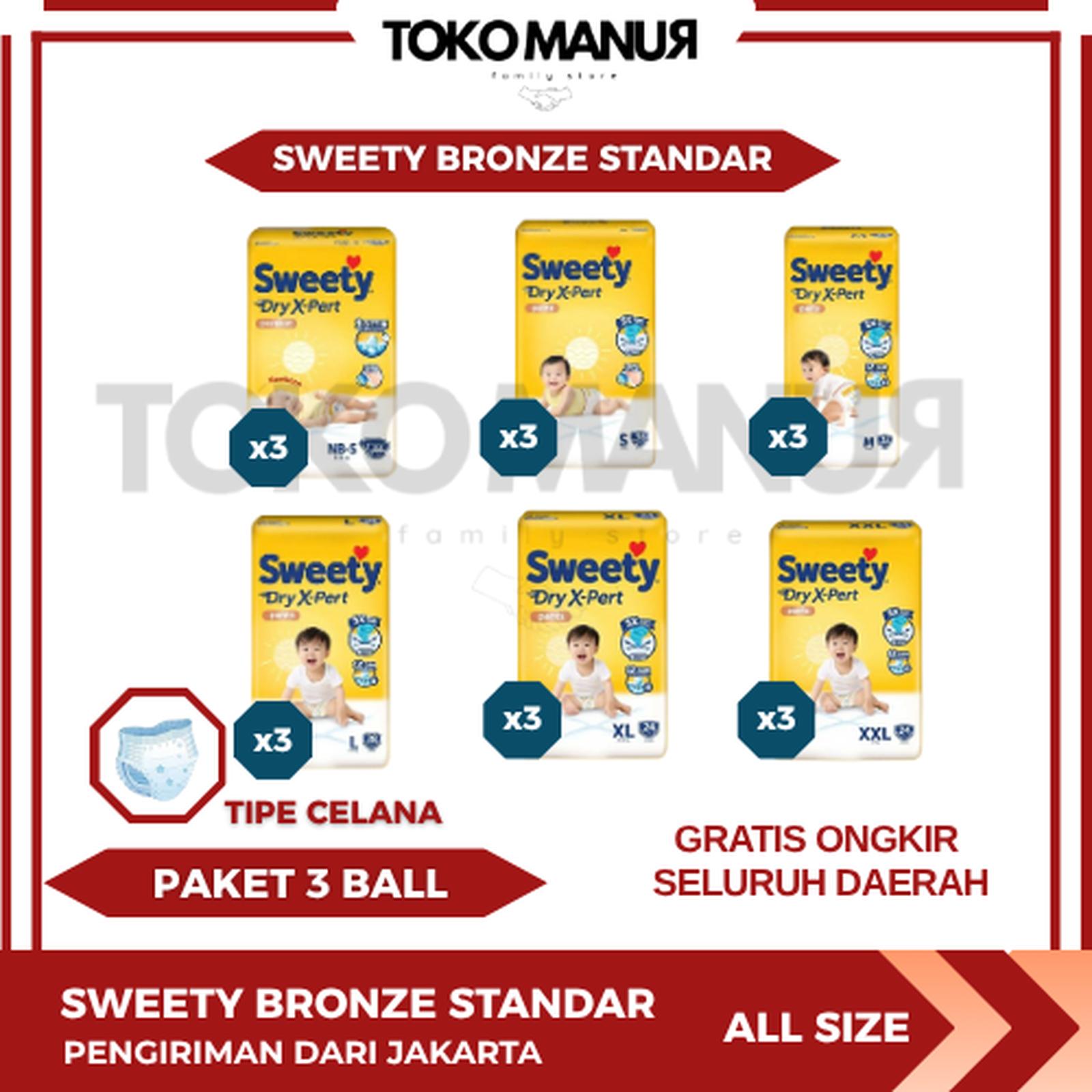 Popok Sekali Pakai Sweety Bronze Standar Isi 3 Ball Ukuran L28 — Bayi