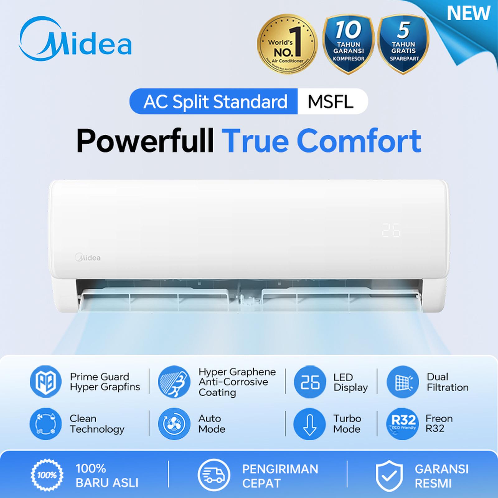 Midea AC Split Standard R32 1 PK 09CRN8 Golden Coating - Unit Indoor dan Outdoor — AC