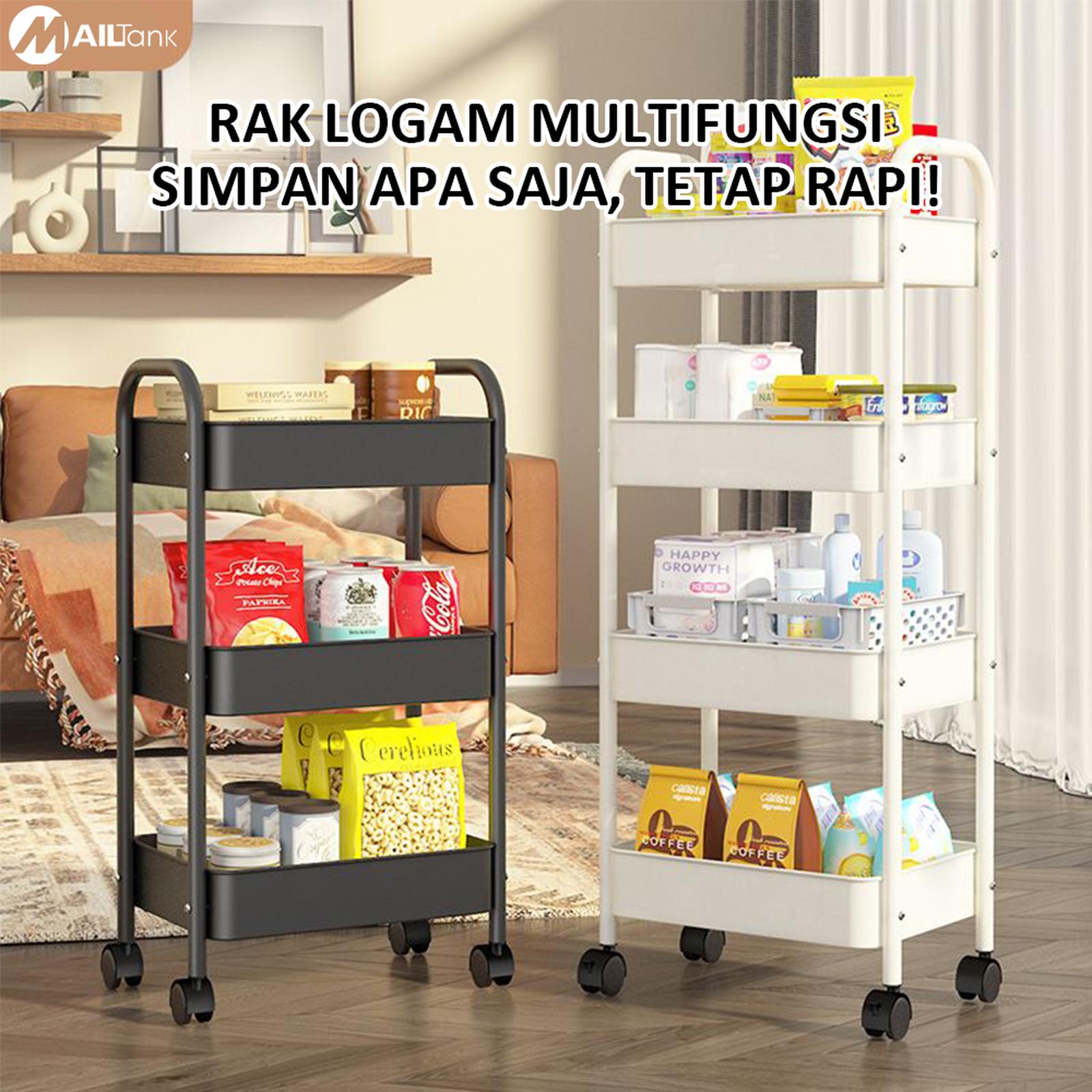 Rak Susun Serbaguna MAILTANK 2 Tingkat Besi dengan Roda Warna Hitam — Perabotan