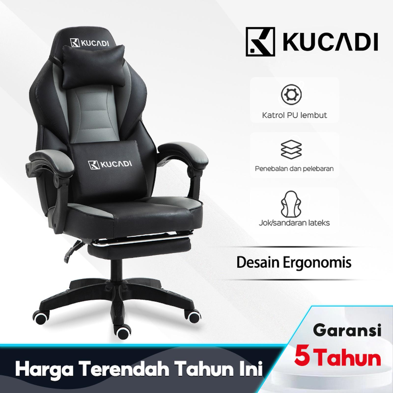 KUCADI Kursi Gaming Ergonomis dengan Garansi 5 Tahun - Hitam Abu-abu — Perabotan