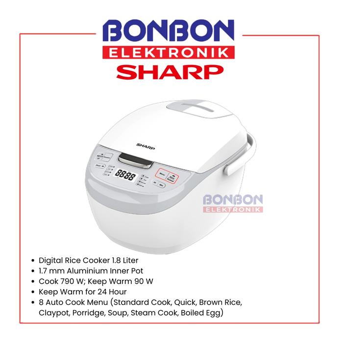Magic Com Digital Sharp KS-DS18-WH 1.8 Liter Putih 8 Menu Masak Otomatis — Elektronik