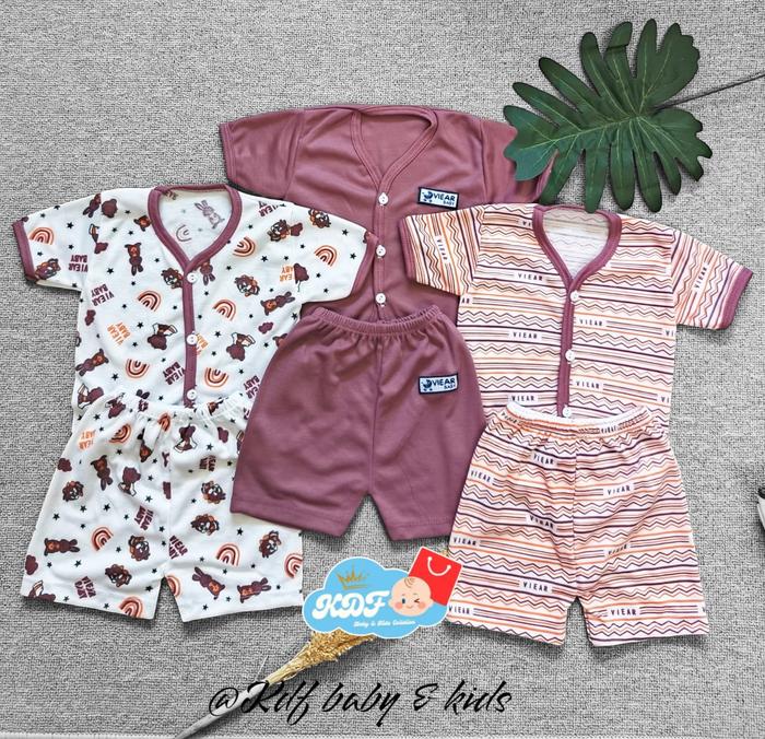 3 Set Baju Pendek + Celana Bayi KDF Baby & Kids Motif Kelinci Garis 0-3 Bulan — Mode Anak & Bayi