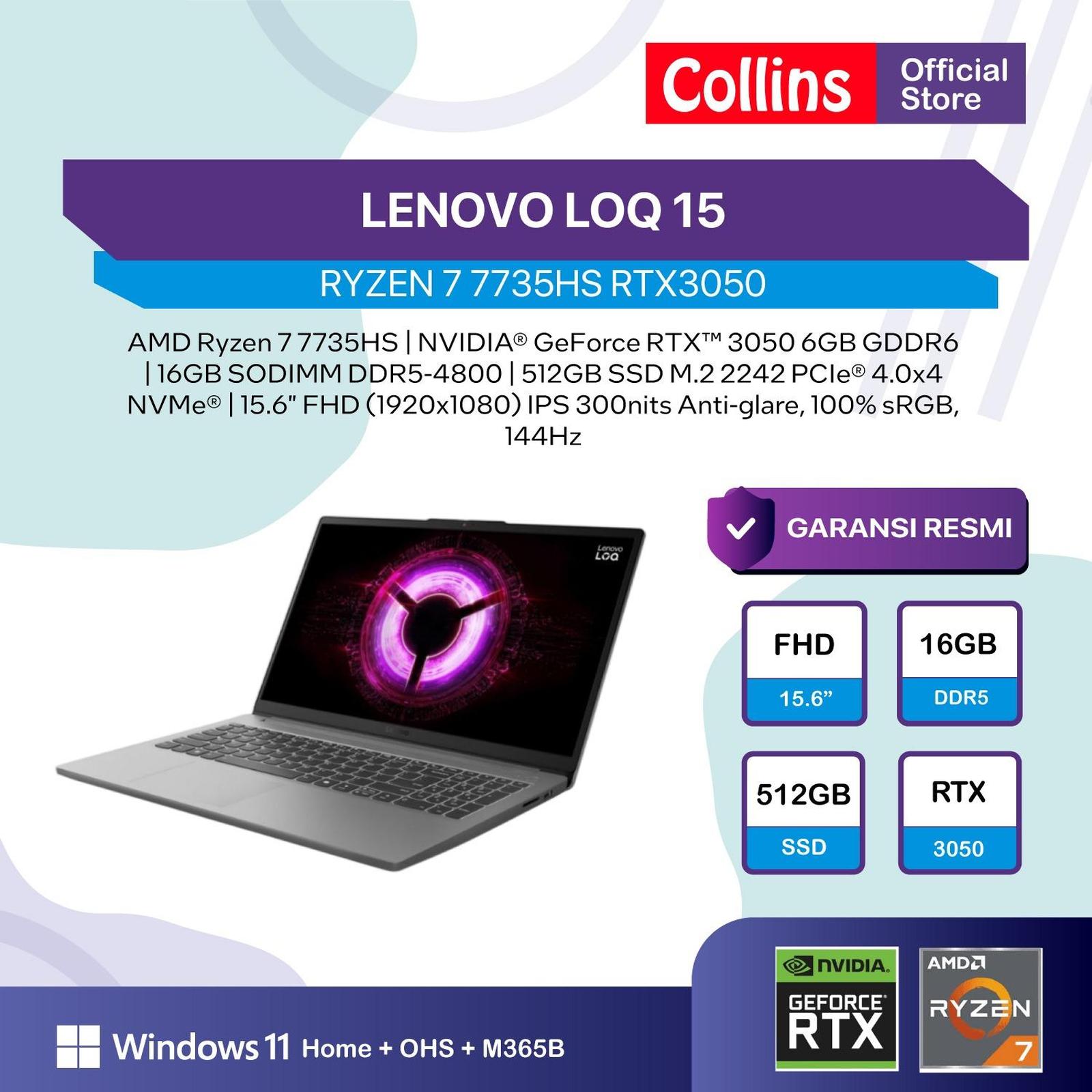 Laptop Lenovo LOQ 15 Ryzen 7 7735HS RTX 3050 6GB RAM 16GB SSD 512GB — Komputer & Laptop